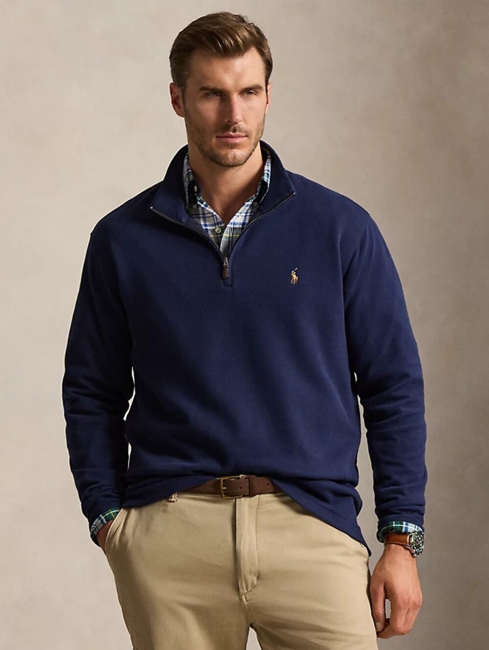 NWT Polo Ralph Lauren L Navy Estate-Rib Quarter Zip Pullover Sweater Old Money